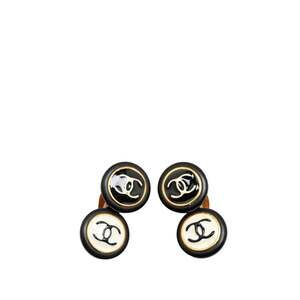 CHANEL Vintage Black Logo Earrings